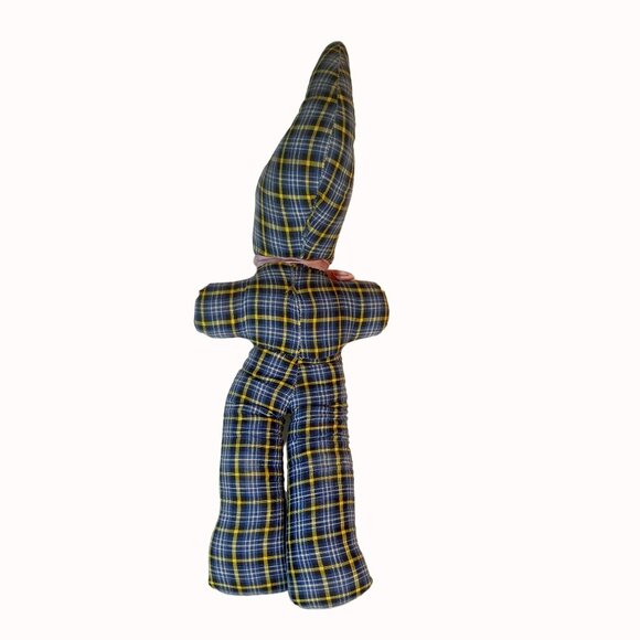 Vintage 1940s Carnival Prize Plush Body Doll Plastic Face Plaid Cone Hat Pants 2 - Picture 4 of 5